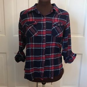 Overdrive L 100% Cotton Plaid 3/4 Sleeve Button Up